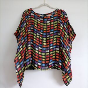 SilkLand Multicolor Grid-Print Silk Blouse